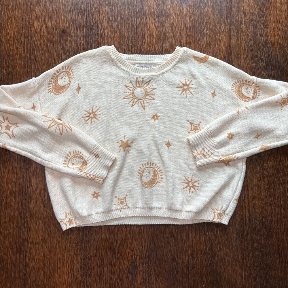Sincerely Jules Cream and Tan Sunburst Sweater